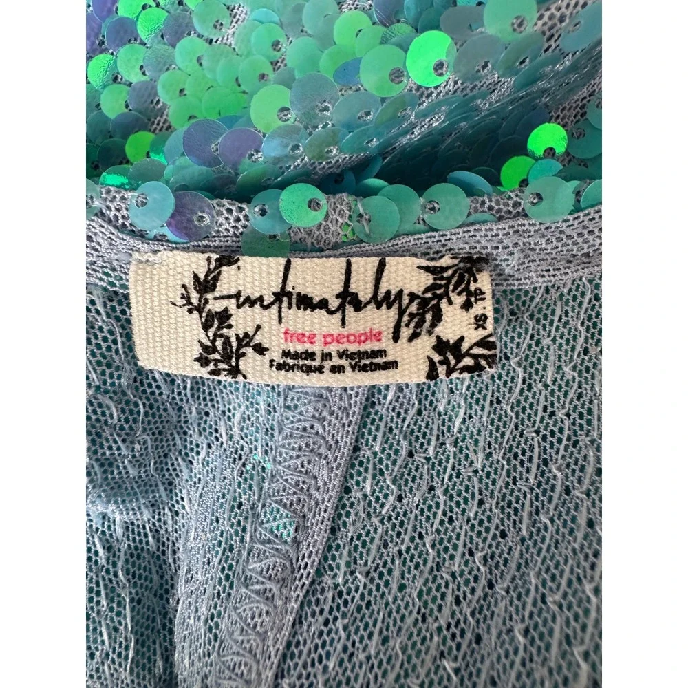 Intimately Free People Turquoise Iridescent Sequin Cap Sleeve Top OB2107105 XS